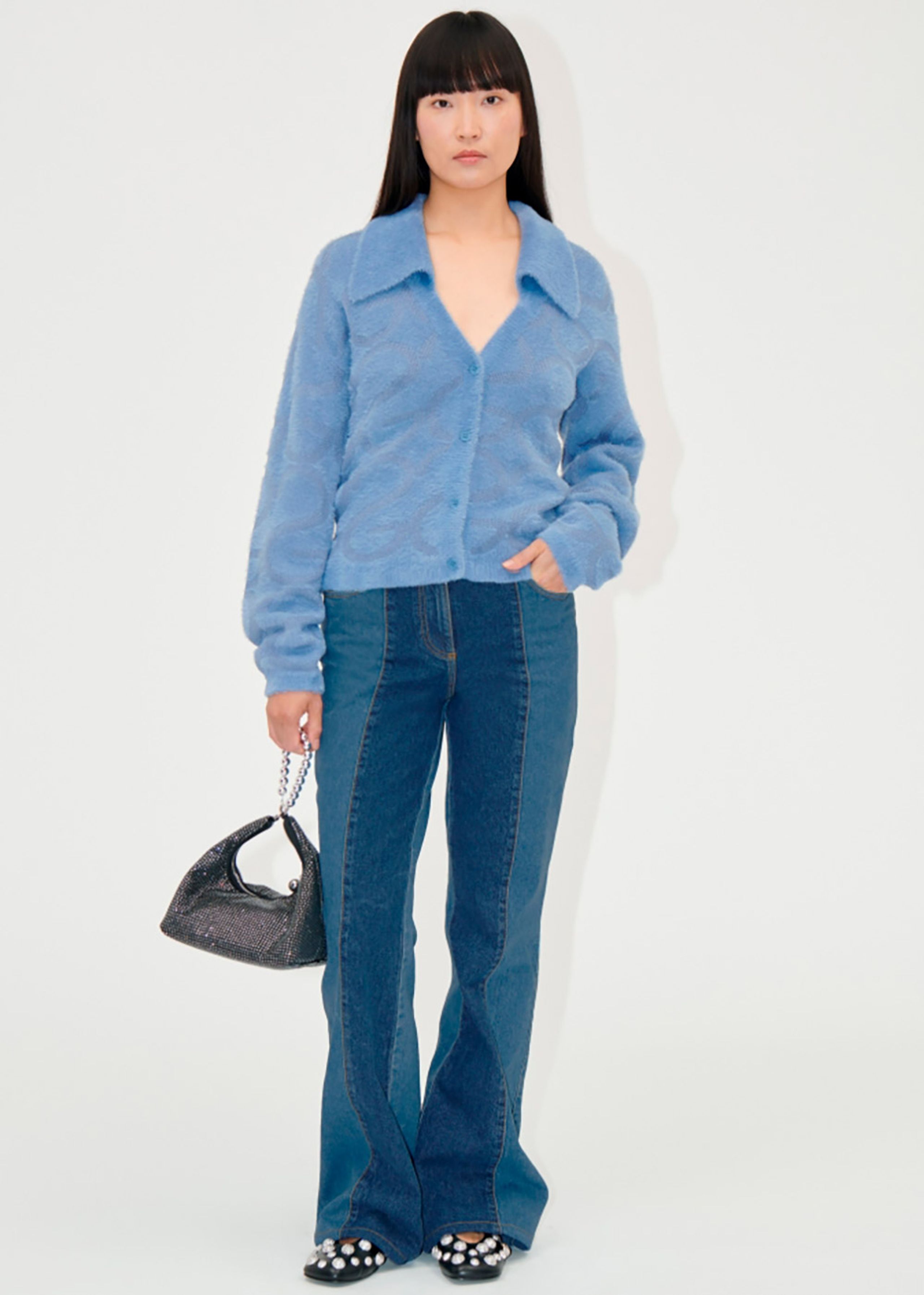 Stine Goya - Knit - Long Sleeve Cropped Cardigan - Infinity Blue