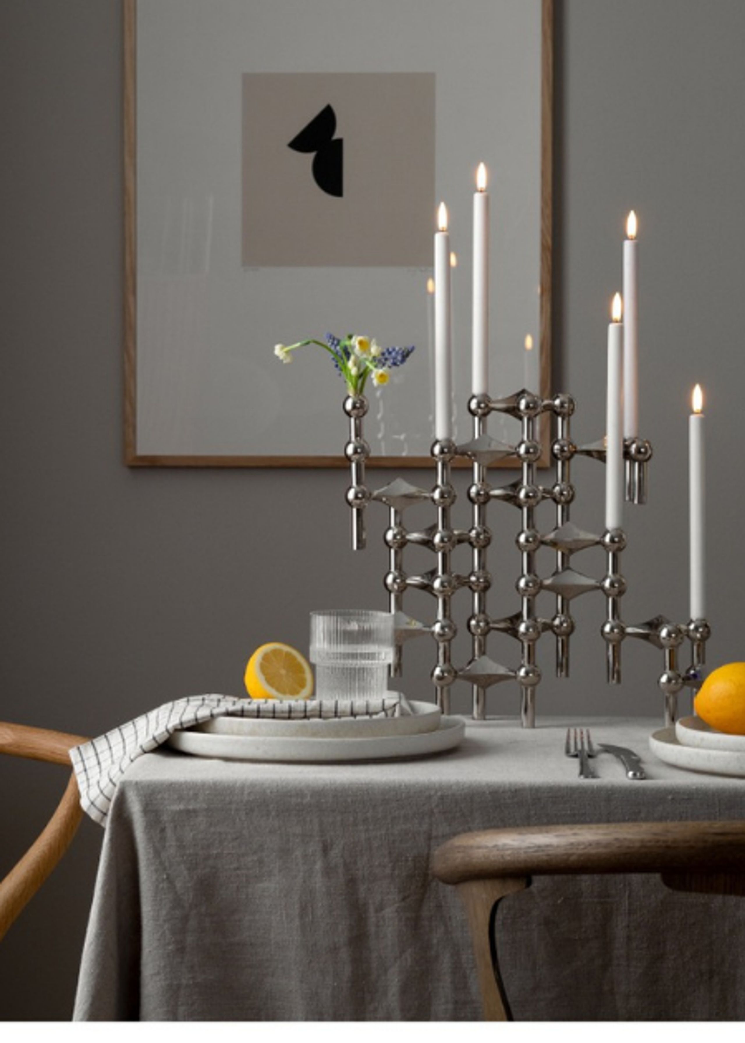 STOFF - Candles - LED Lys - Stoff Nagel - White - 2pcs