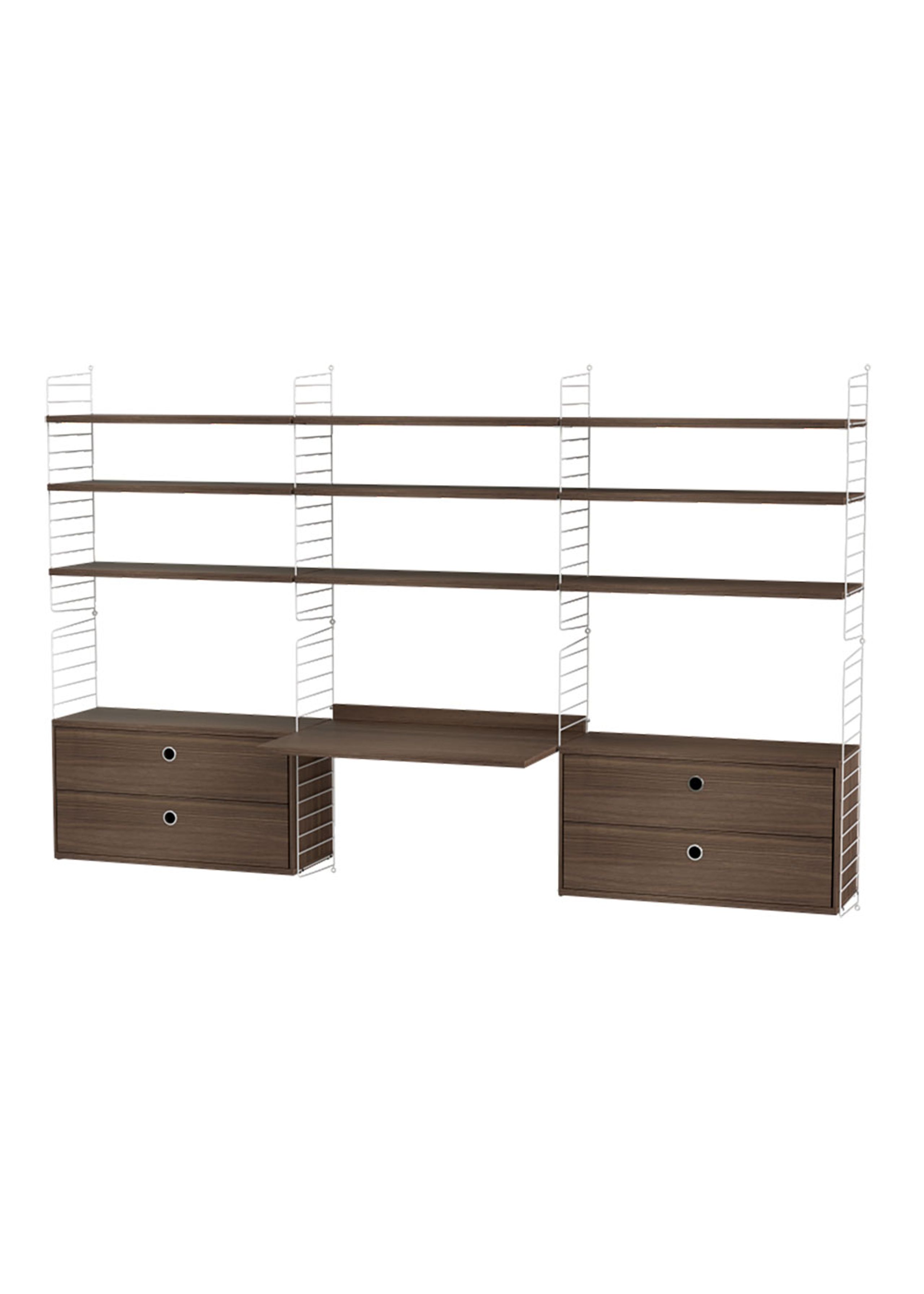 String Furniture - Sistema de estanterías - Workspace F - Walnut / White
