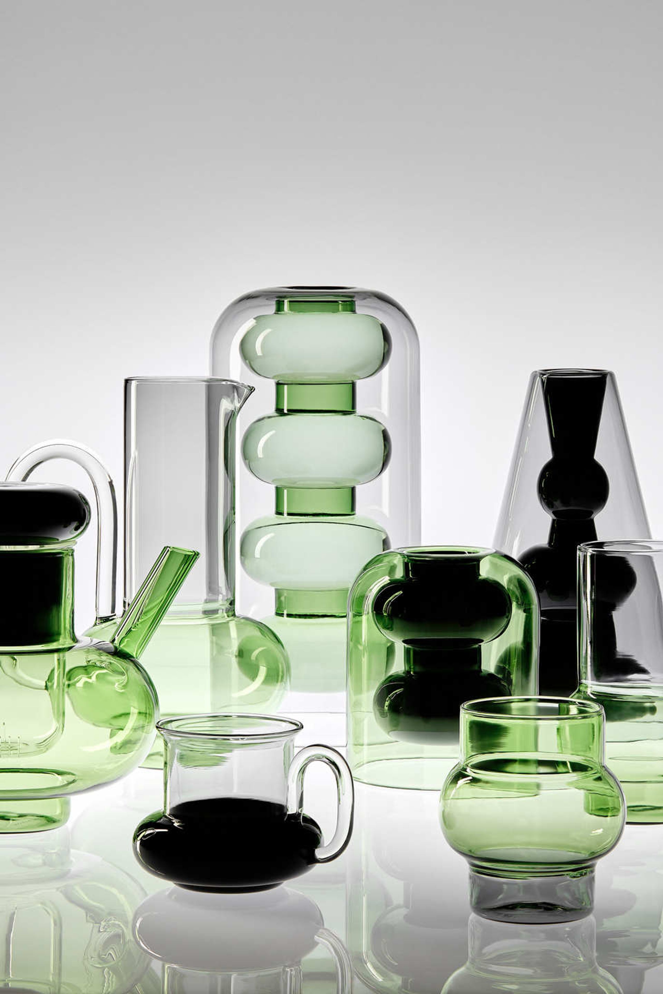 Tom Dixon - Glas - Bump Short Glasses - Clear / Green - 2 pcs