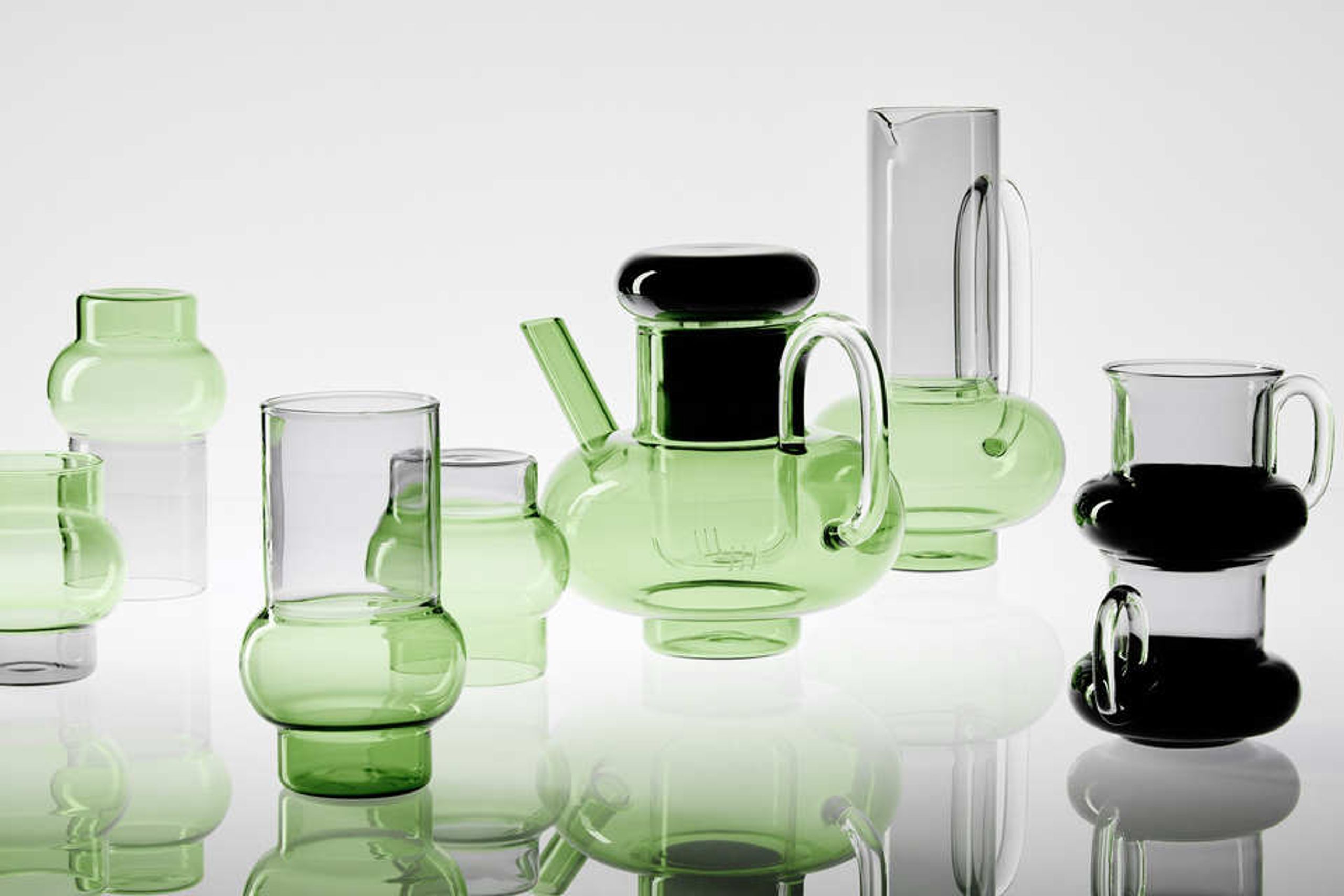 Tom Dixon - Verre - Bump Tall Glasses - Clear / Green - 2 pcs