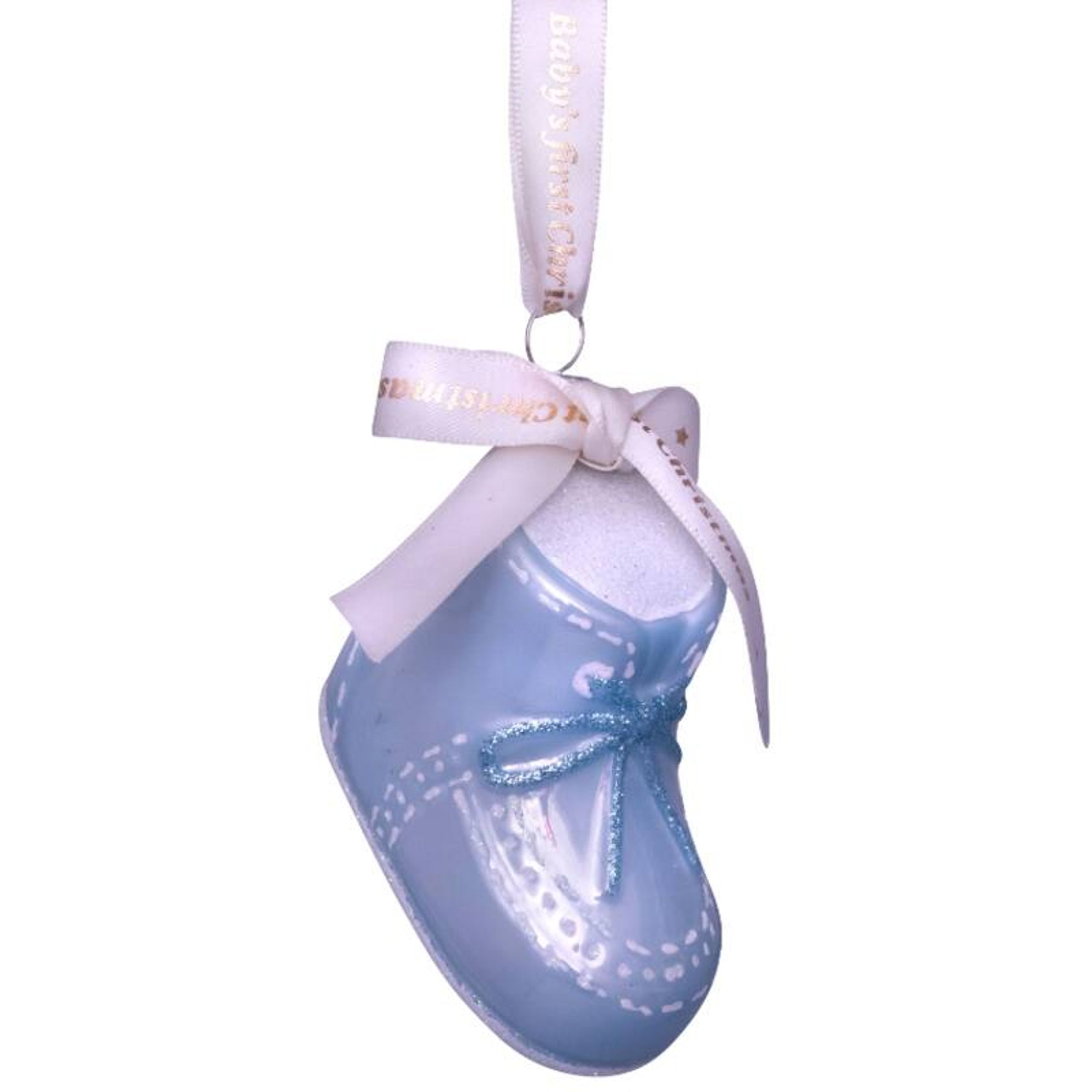 Vondels - Christmas Ball - Ornament Glass Blue Baby's First Christmas Shoe - Blue