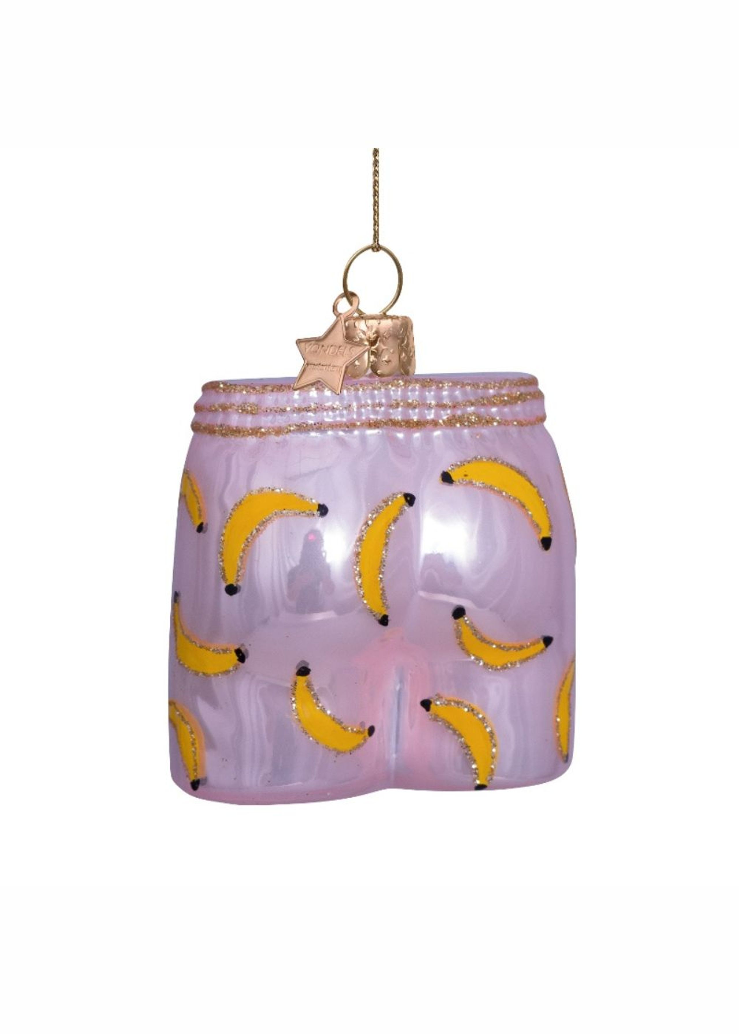 Vondels - Christmas Ball - Ornament glass soft pink boxer shorts w/bananas - Pink