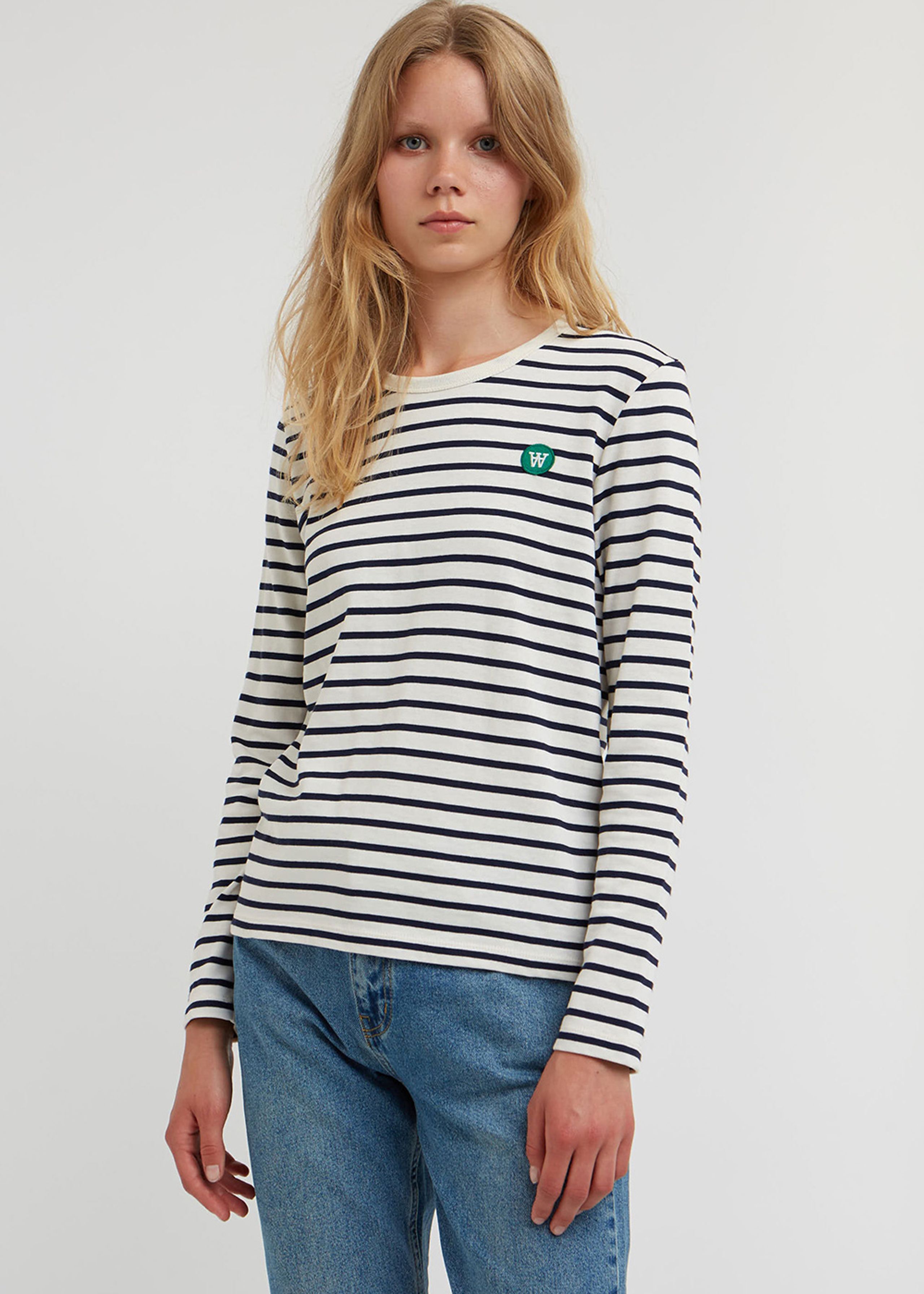 Wood Wood - Bluse - Moa Stripe Long Sleeve - Off-white/Navy Stripes