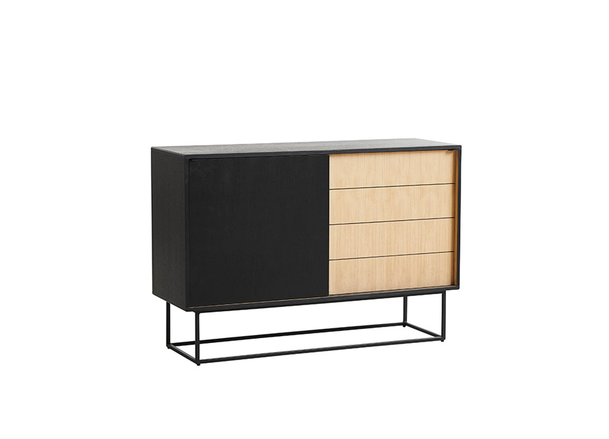 Woud - Anrichte - Virka Sideboard - Black Painted Oak / Oak Veneer - High