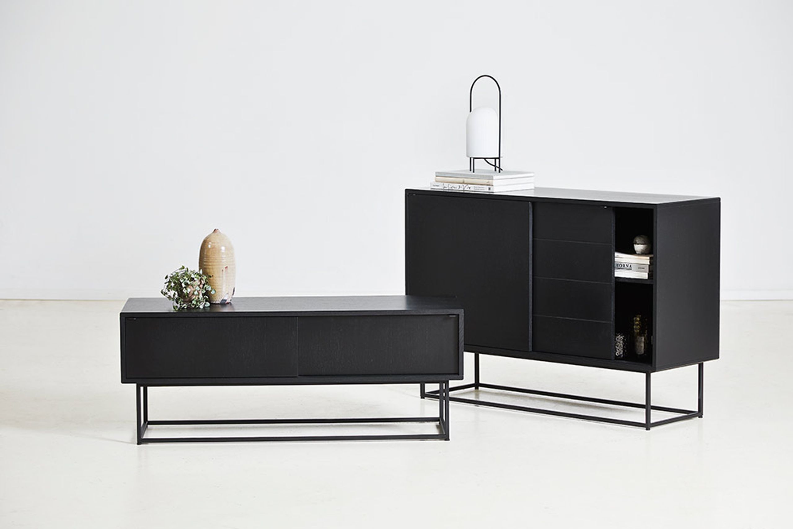 Woud - Anrichte - Virka Sideboard - Black Painted Oak / Oak Veneer - High