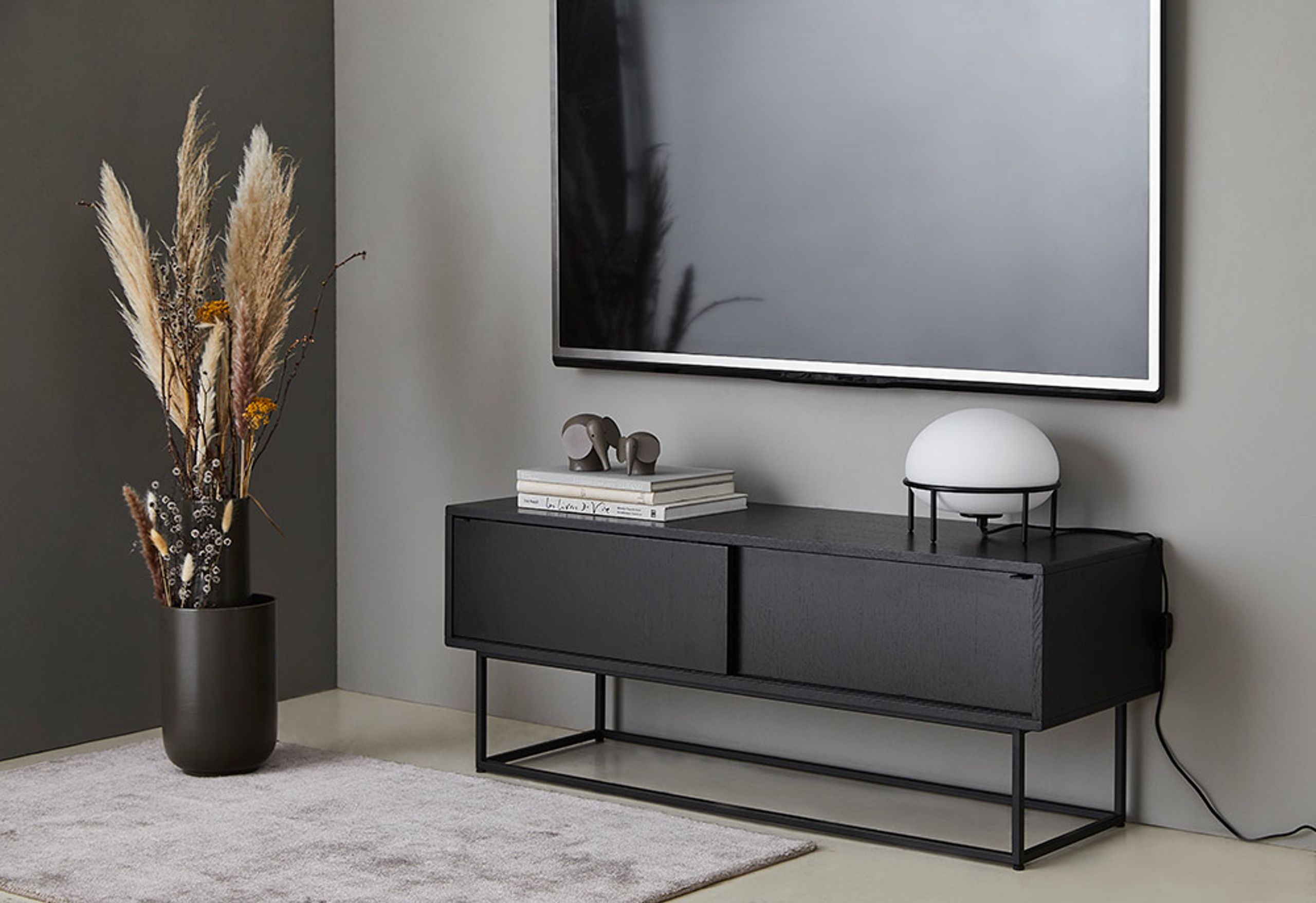 Woud - Anrichte - Virka Sideboard - Black Painted Oak / Oak Veneer - High