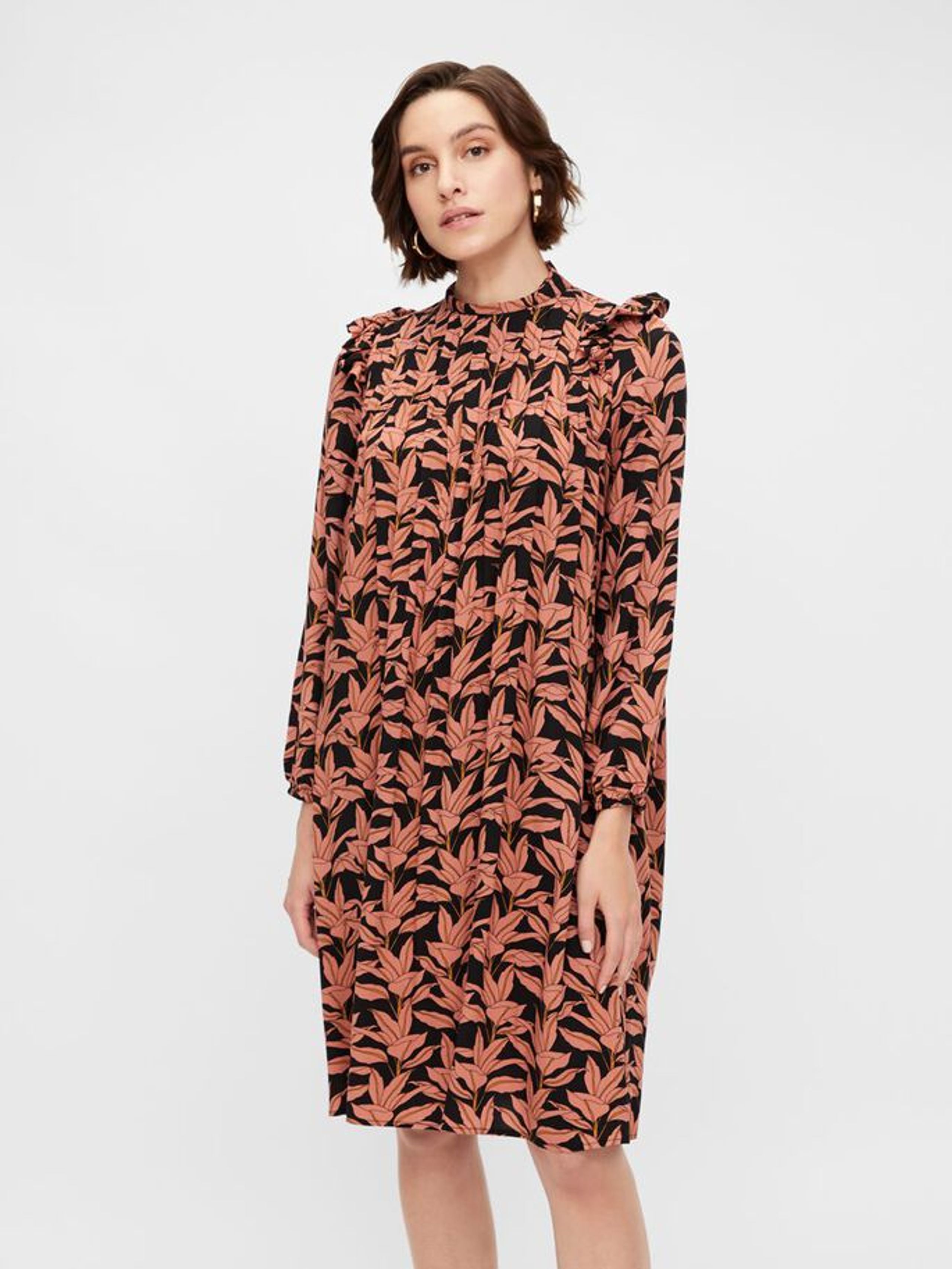 Y.A.S - Jurk - YASJosephine LS Midi Dress - Black Print