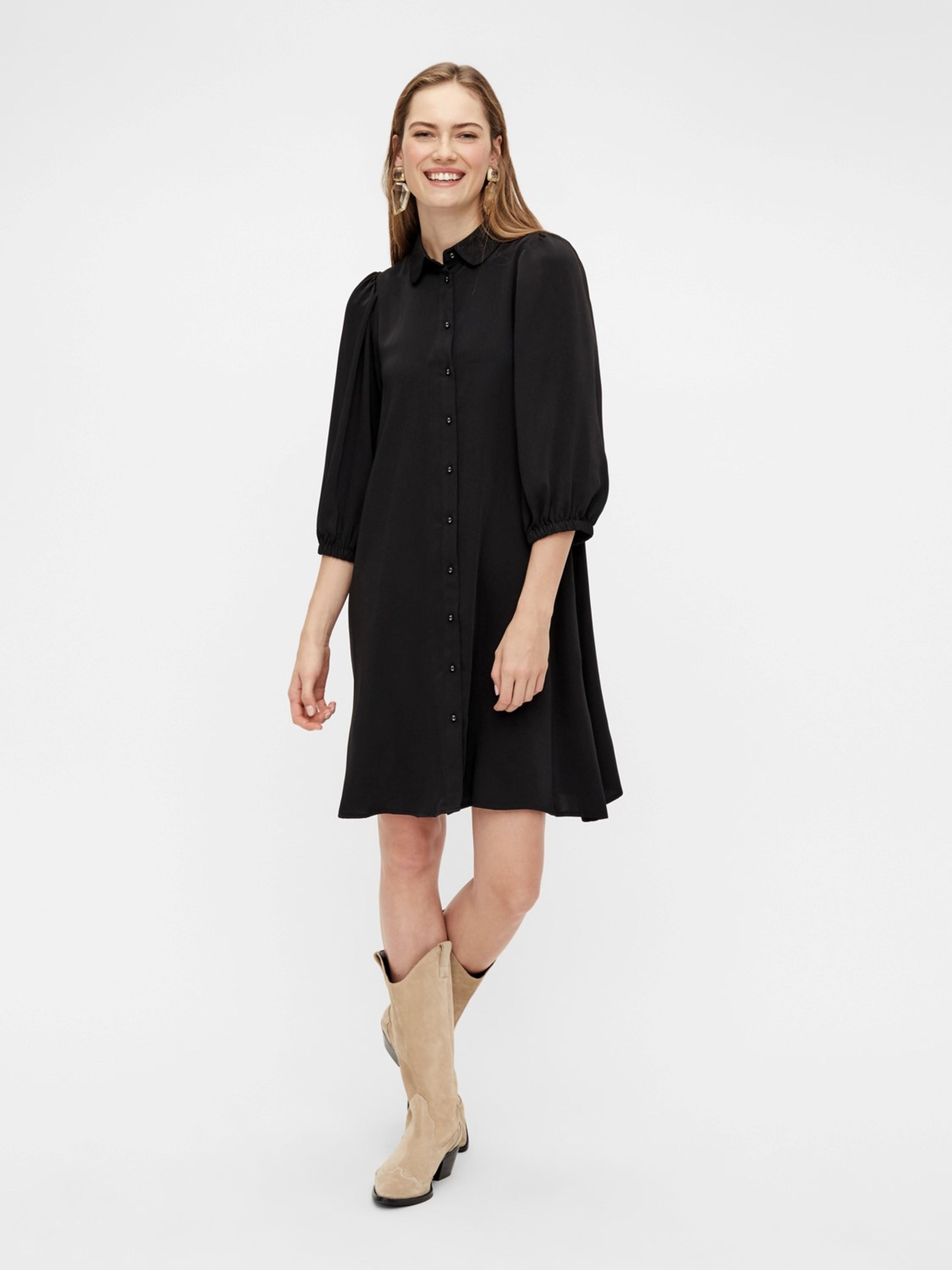 Y.A.S - Kjole - YASSophia 3/4 Solid Shirt Dress - Black