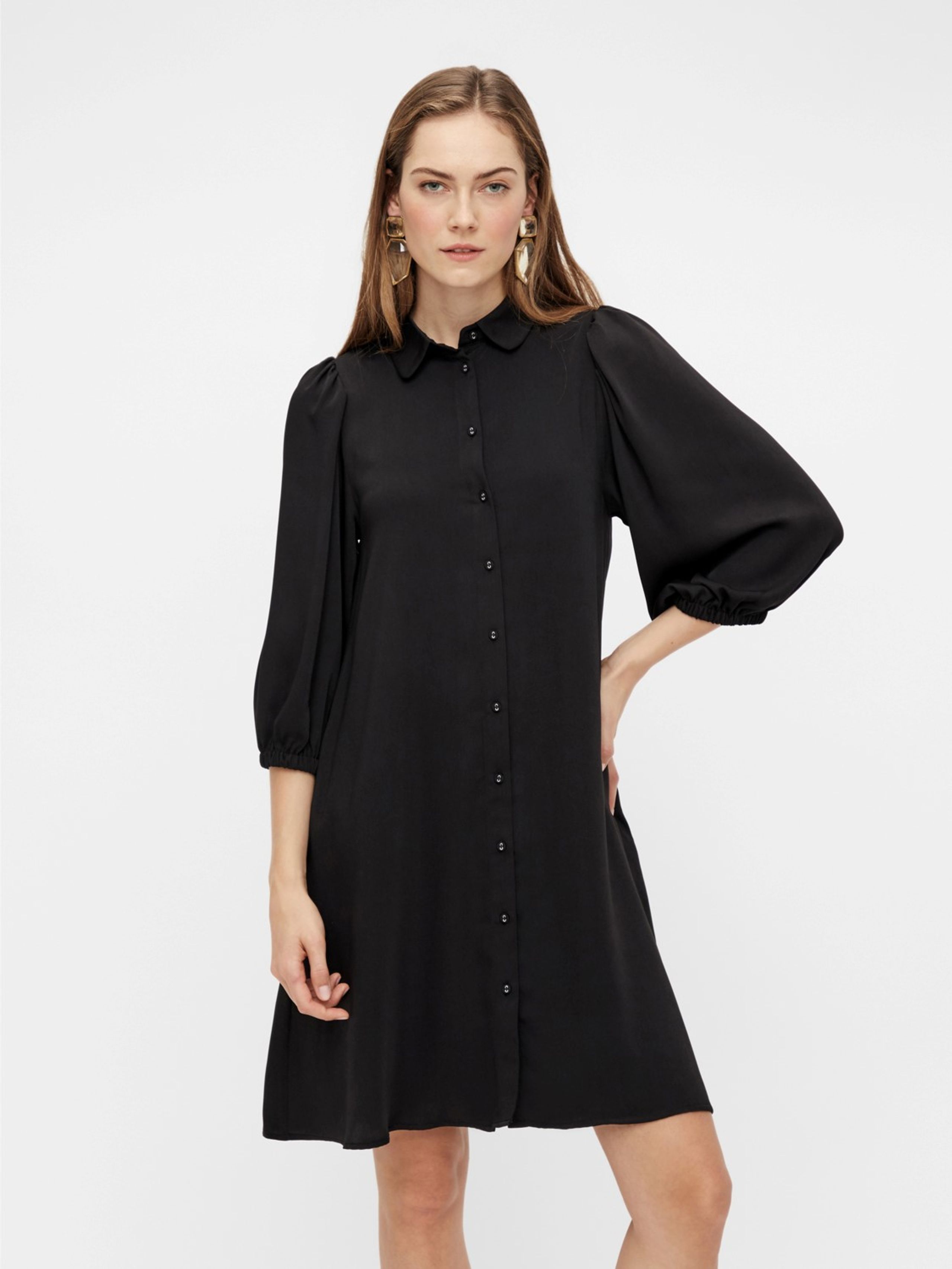 Y.A.S - Kjole - YASSophia 3/4 Solid Shirt Dress - Black