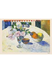 Flowers and a Bowl of Fruit on a Table (Vendu)