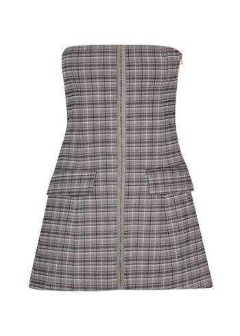 ROTATE by Birger Christensen - Dress - Stretchy Mini Dress - Gray Check/Frosy Gray