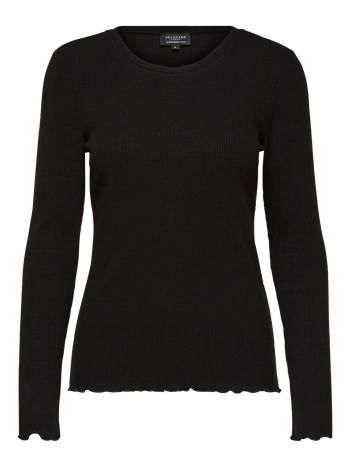 Selected Femme - Bluse - SLFAnna Plain LS Crew Neck Tee - Black