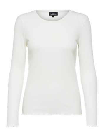 Selected Femme - Bluse - SLFAnna Plain LS Crew Neck Tee - Snow White