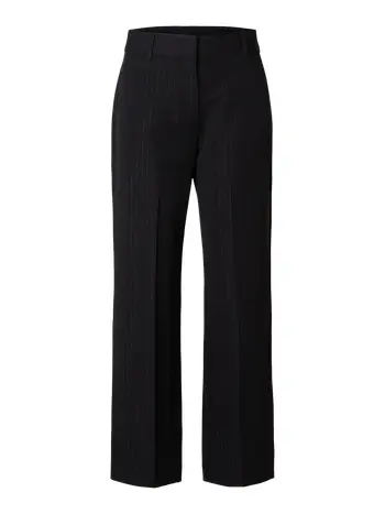 Selected Femme - Pants - SLFEli-Rita MW Wide Pant - Black w. Silver Stripes