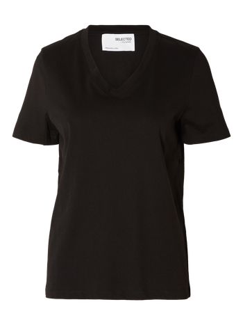 Selected Femme - Tričko - SLFMyessential SS V-neck Tee - Black