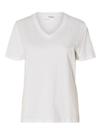 Selected Femme - Tričko - SLFMyessential SS V-neck Tee - White