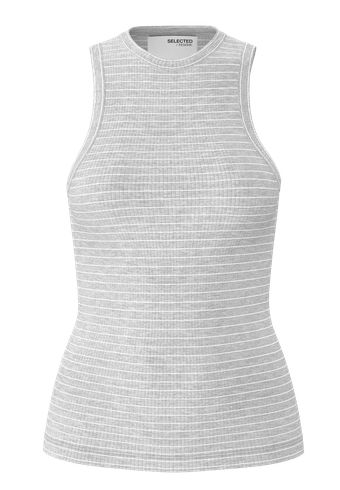 Selected Femme - Top - SLFAnna O-neck Striped Tank Top - Light Grey/Snow White