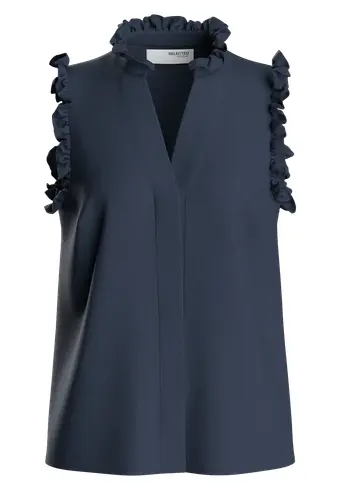 Selected Femme - Top - SLFViva SL Sun Ruffle Top NOOS - Dark Sapphire