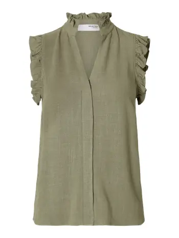 Selected Femme - Top - SLFViva SL Sun Ruffle Top NOOS - Vetiver